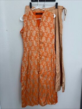 Orange Floral Long Kurta with Lengha Bottom